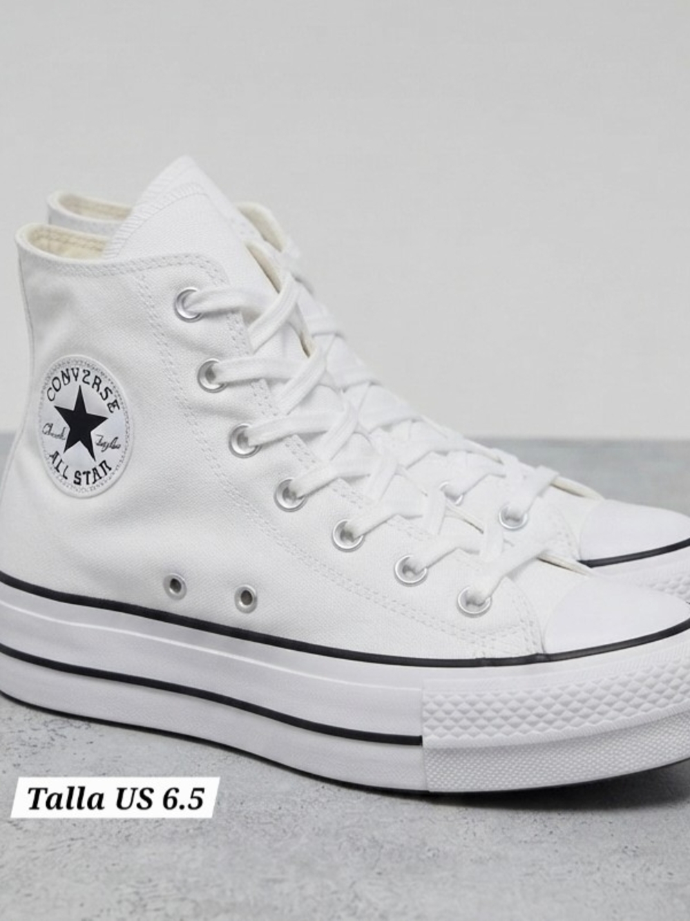 Converse White High Top Platform Sneakers with Black Trim